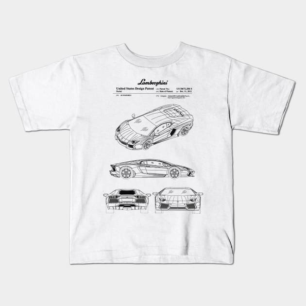 Lamborghini Aventador Patent Black Kids T-Shirt by Luve